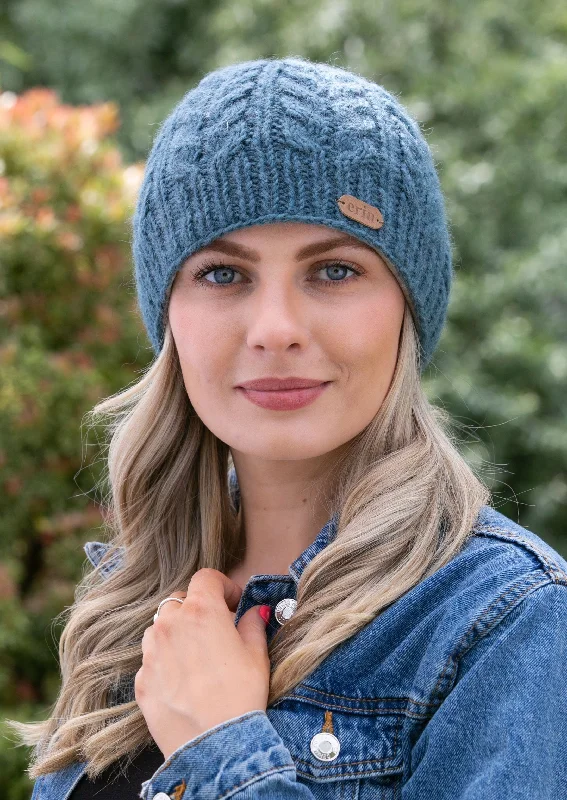 Headbands with floral prints-Aran Cable Pullon Hat | Denim