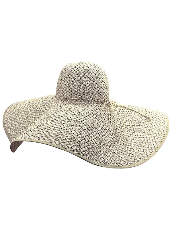 Headbands with sporty look-Cream & White Ultra Wide Brim Straw Floppy Hat