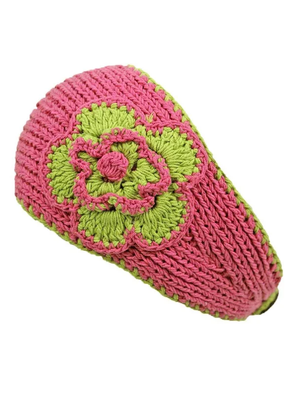 Beanies with thick knit designs-Hot Pink & Lime Handmade Wide Cotton Headband