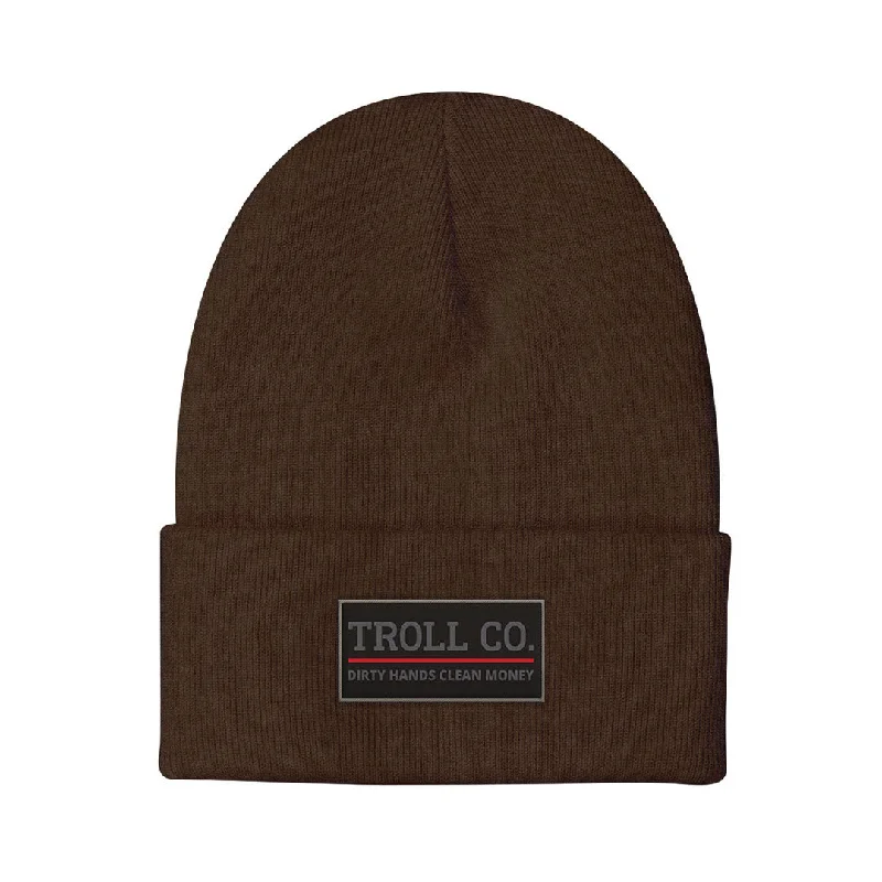 Headbands for crossfit-Troll Co. Premium "Dirty Hands, Clean Money" Patch Knit Beanie