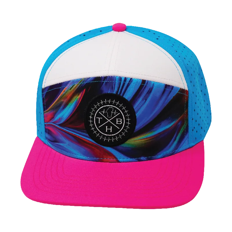 Beanies for protection from cold weather-Color Vibes Hat | Flat Bill | Feather Glow - Neon Pink - White - Neon Blue