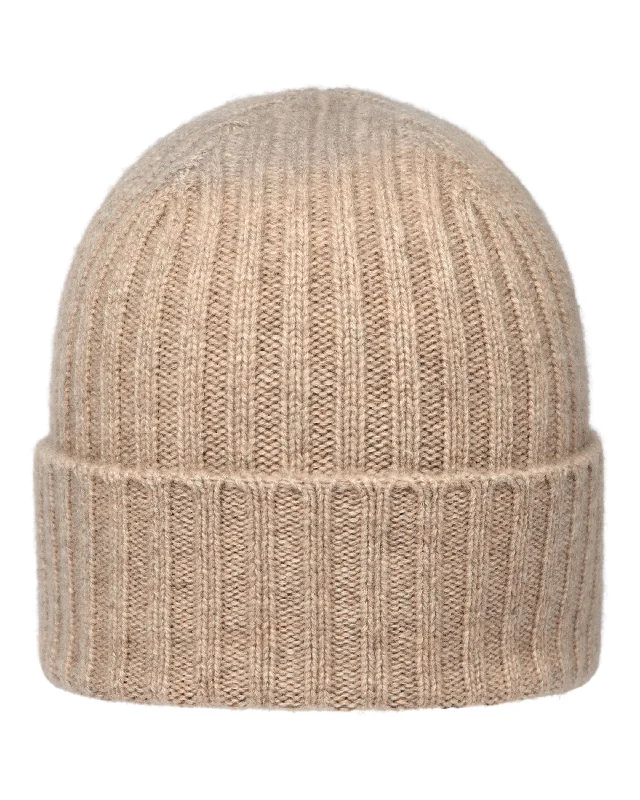 Beanies for layering with coats-Unisex Chunky Ribbed Cashmere Hat Oatmeal Brown