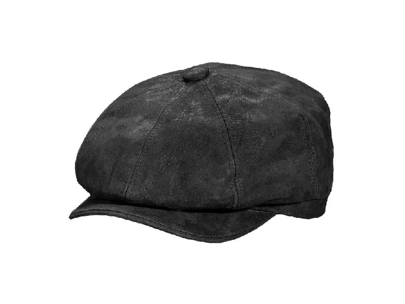 Soft headbands-Stetson Edison Weathered Leather Newsboy Cap