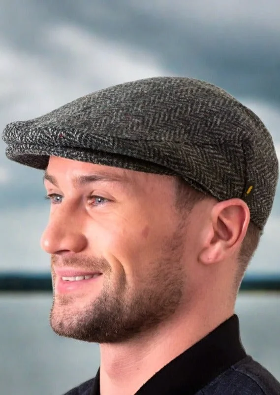 Beanies for perfect cold protection-Donegal Tweed Green Herringbone Cap