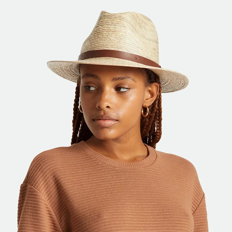 Headbands with velvet texture-Brixton Messer Straw Fedora - Natural