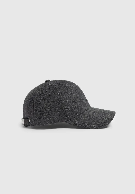 double-layer wool hats-  Textured Wool Blend Cap - Charcoal Grey