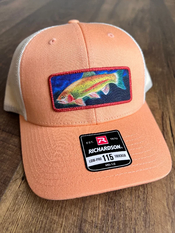 Headbands for cold weather protection-Christmas gift hat for mom | Rainbow Trout Print Stitch Patch Hat |  Adjustable Trucker Hat for Fisher | Colorful Print Stitch