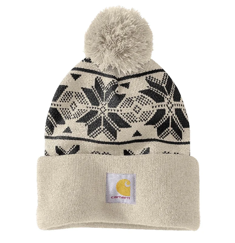 Beanies with adjustable fit-Carhartt Women's Knit Pom Jacquard Print Beanie