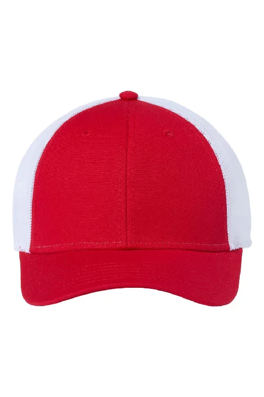 mens hats for sightseeing-Atlantis Headwear Mens Sustainable Recycled Three Snapback Trucker Hat - Red/White