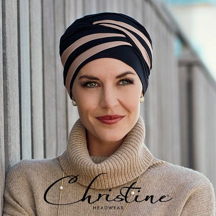 Beanies for fall-Christine Shanti Bamboo Turban - Black/Taupe