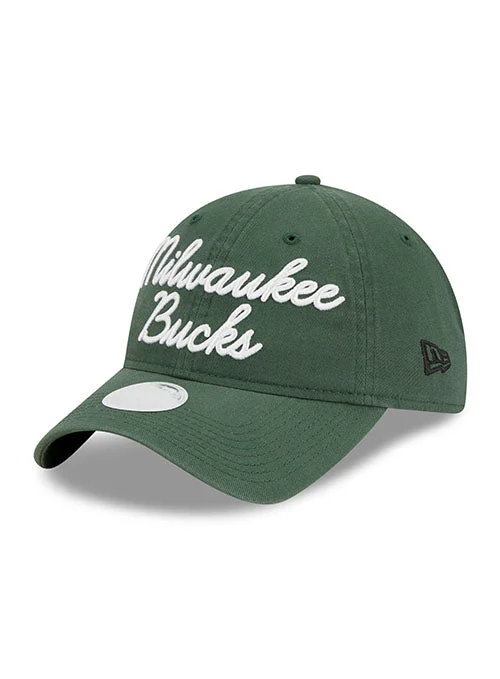 womens winter hats with stylish textures-Women's New Era 9Twenty Script Milwaukee Bucks Adjustable Hat