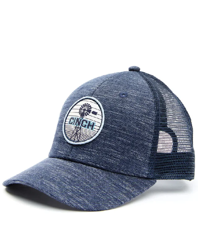 Beanies for road trip accessories-CINCH BOYS' NAVY WINDMILL LOGO CIRCLE PATCH MESH-BACK TRUCKER CAP