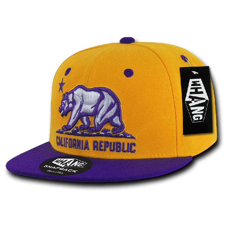 Beanies with bold, vibrant color choices-California Republic Cali State Bear Flag Snapback Hat Gold Purple by Whang