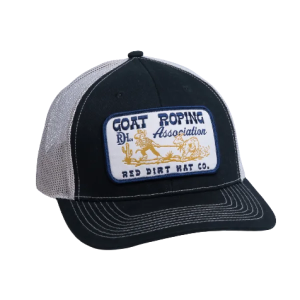 Headbands for holding hair back-Red Dirt Hat Co. - Goat Roping Assoc. - Silver/Blk Khaki 6 Panel