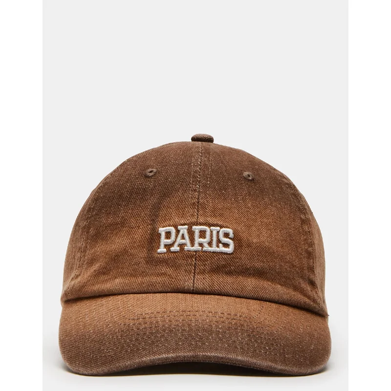 womens stylish straw sun hats-Paris Dad Cap Brown Distressed