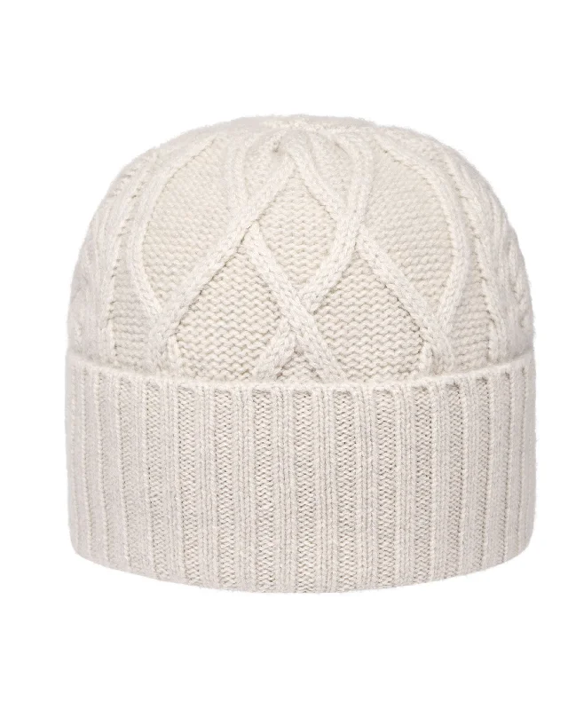 Beanies with fashion-forward style-Unisex Chunky Cable Cashmere Hat Pebble Grey