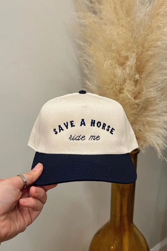 Beanies for layering with coats-Save A Horse Ride Me Trucker Hat- Navy