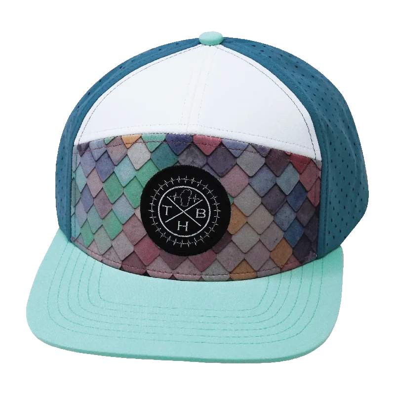 Beanies for snow-capped adventure-Color Vibes Hat | Flat Bill | Mosaic Scales - Mint - White - Slate Blue