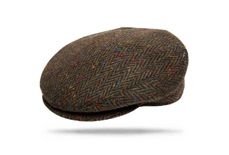 wool hats with ear protection-  Virgil Wool Ivy Cap Brown Speckle Herringbone