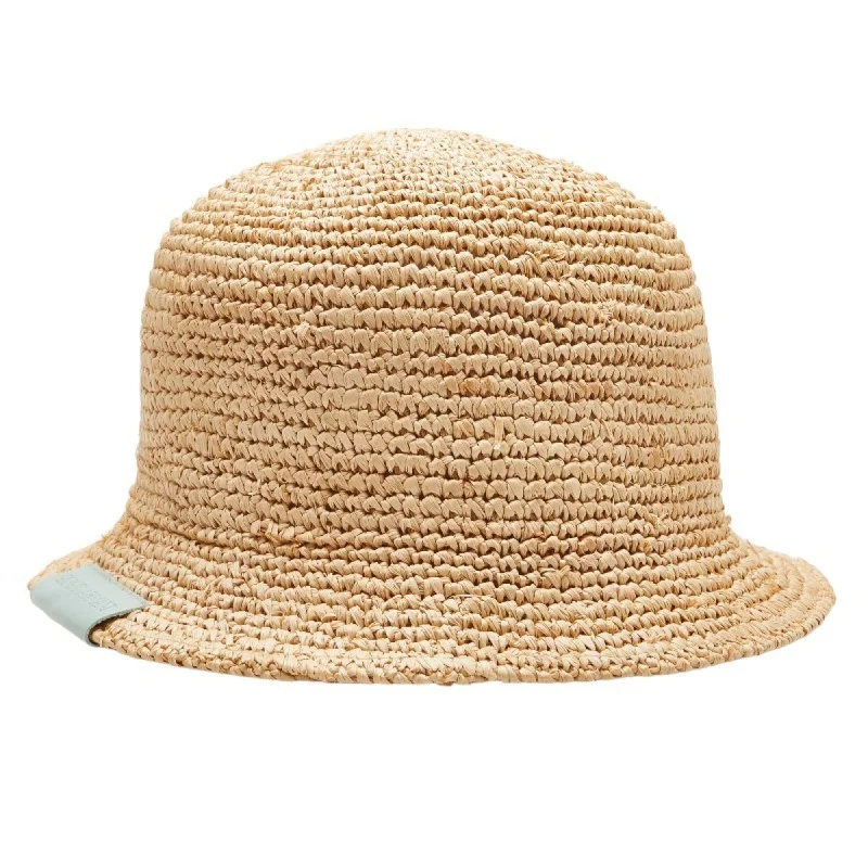 womens cozy hats for fall-Giorgio Armani  Raffia Leather Straw Hat (Pre-Owned)