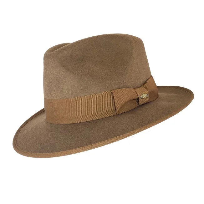 wool hats with pompom for women-  Scala Lygon Crushable Wool Felt Fedora - Pecan