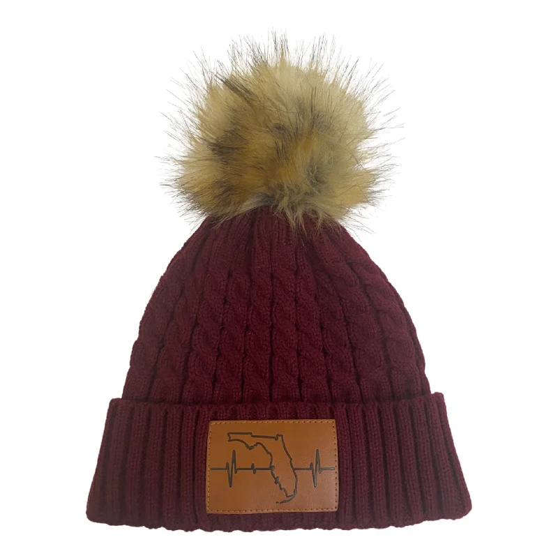 Beanies for outdoor exploration-Florida Beanie | Pom | Maroon