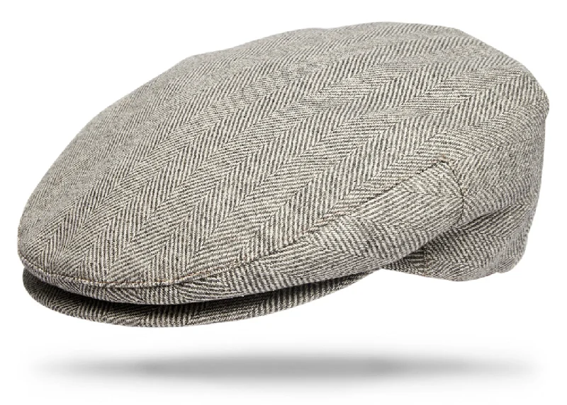 wool hats with wide brim-  Wool|Silk|Linen Ivy Cap grey Herringbone