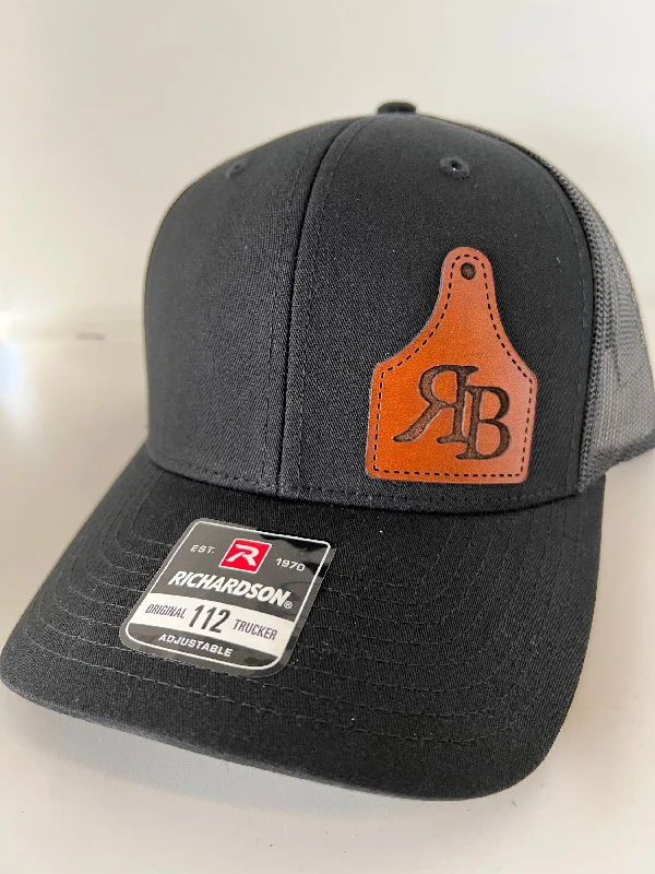 Beanies with built-in ear protection-Custom Ear Tag Hat | Leather Patch Richardson 112 | Customize with Your Ranch or Farm Brand | Personalize with Your Initials | Great Gift