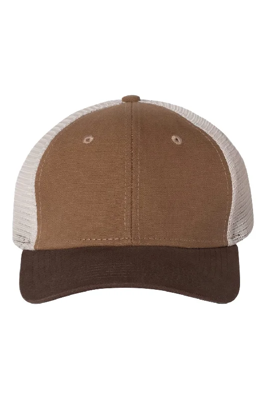 mens hats beret-Dri Duck Mens Hudson Moisture Wicking Snapback Trucker Hat - Field Khaki/Tobacco Brown/Tan