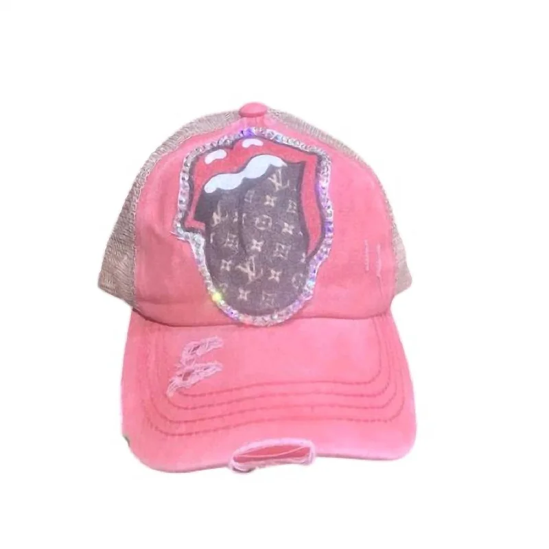 womens summer hats with breathable fabrics-Bling & Rock Trucker Cap In Coral