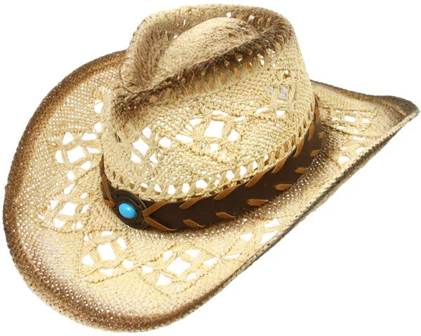 Headbands for straight hair-Tea Stain Toyo Cowboy Hat with Stone Band