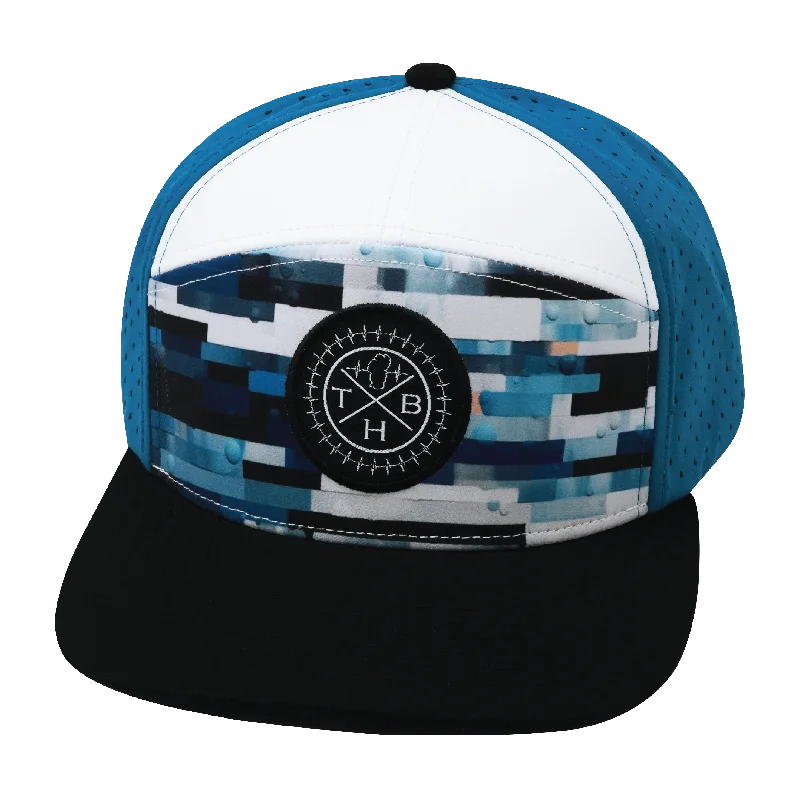 Headbands for yoga-**YOUTH** Color Vibes Hat | Flat Bill | Sky Blocks - Black - White - Blue