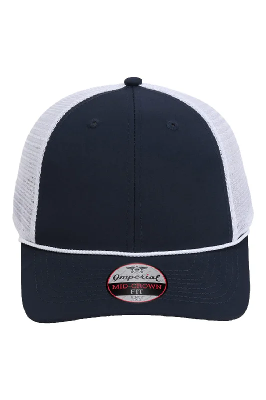 mens hats for city explorers-Imperial Mens The Night Owl Performance Moisture Wicking Snapback Hat - Navy Blue/White