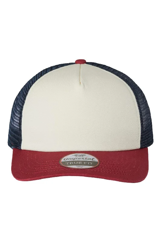 mens hats functional with style-Imperial Mens North Country Snapback Trucker Hat - Vanilla/Red Ribbon/Dark Navy Blue