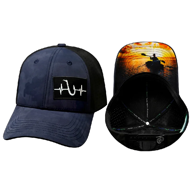 Beanies for winter festivals-Fishing Hat | Low Profile | Ponytail | Soft Navy Camo - Black