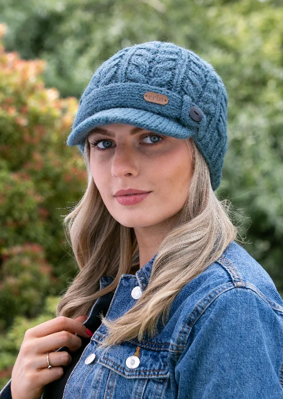 Beanies with perfect fit-Aran Cable Peak Hat | Denim