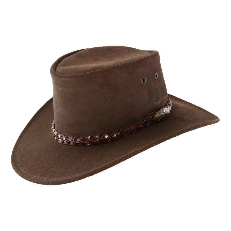 Beanies for ultimate warmth in snow-Jacaru Kids Suede Leather Hat - Brown