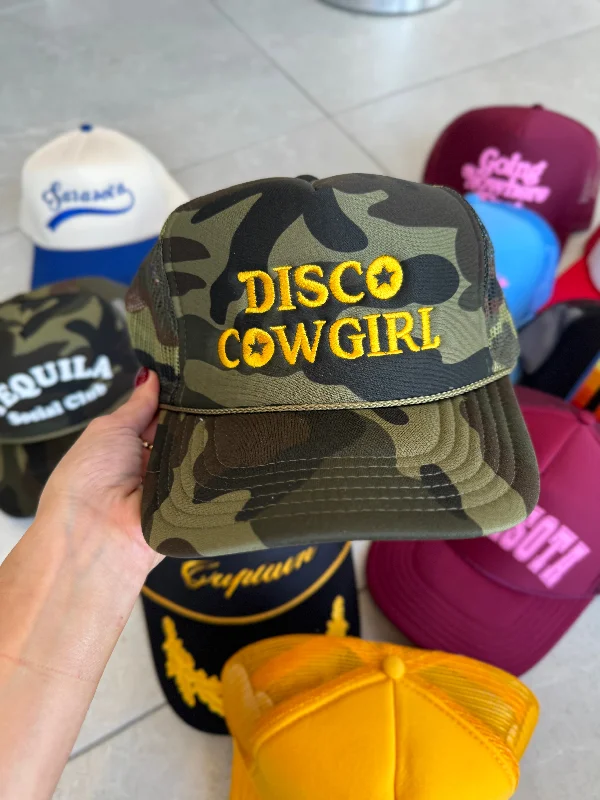 Beanies with earflaps-Disco Cowgirl Trucker Hat