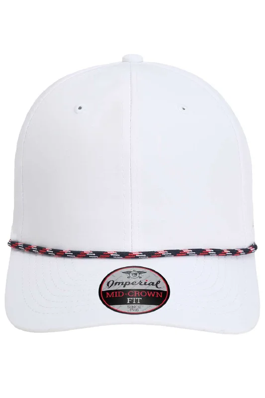 mens hats designed for leisure-Imperial Mens The Wingman Moisture Wicking Snapback Hat - White/Navy Blue/White/Red