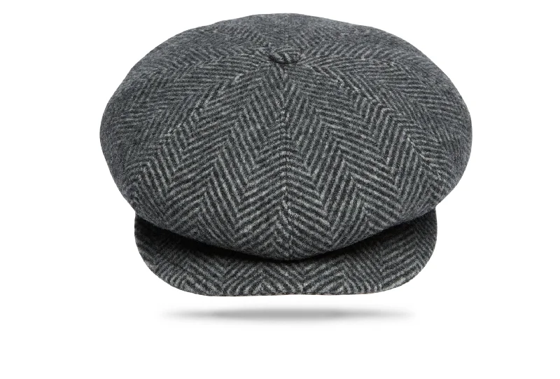 wool hats for men with ear flaps-  Wool Apple Jack - Grey Herringbone W