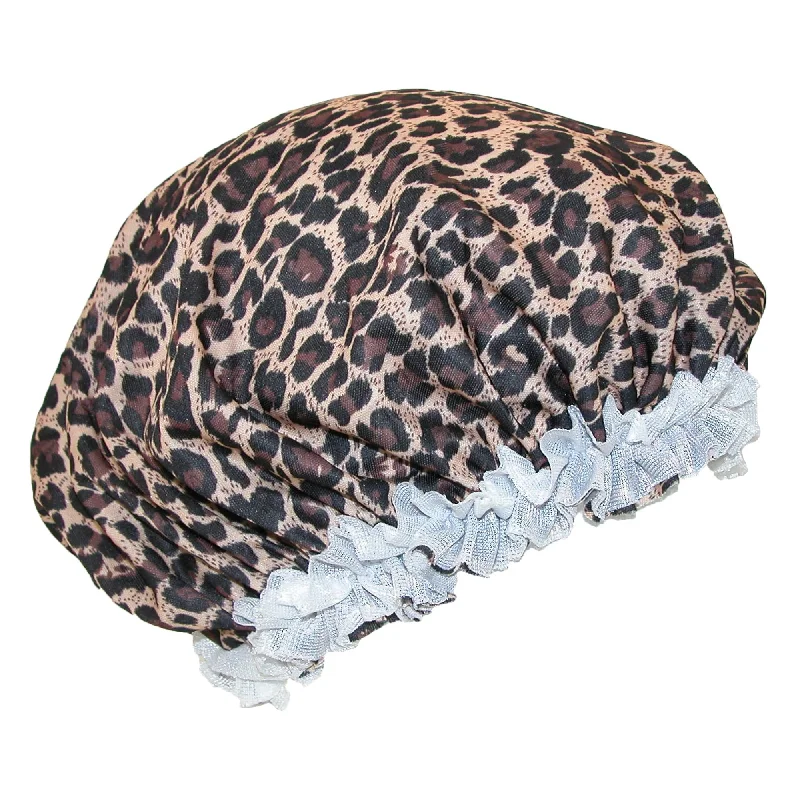 womens versatile fedora hats-Women's Satin Leopard Hair Roller Sleep Cap Cover