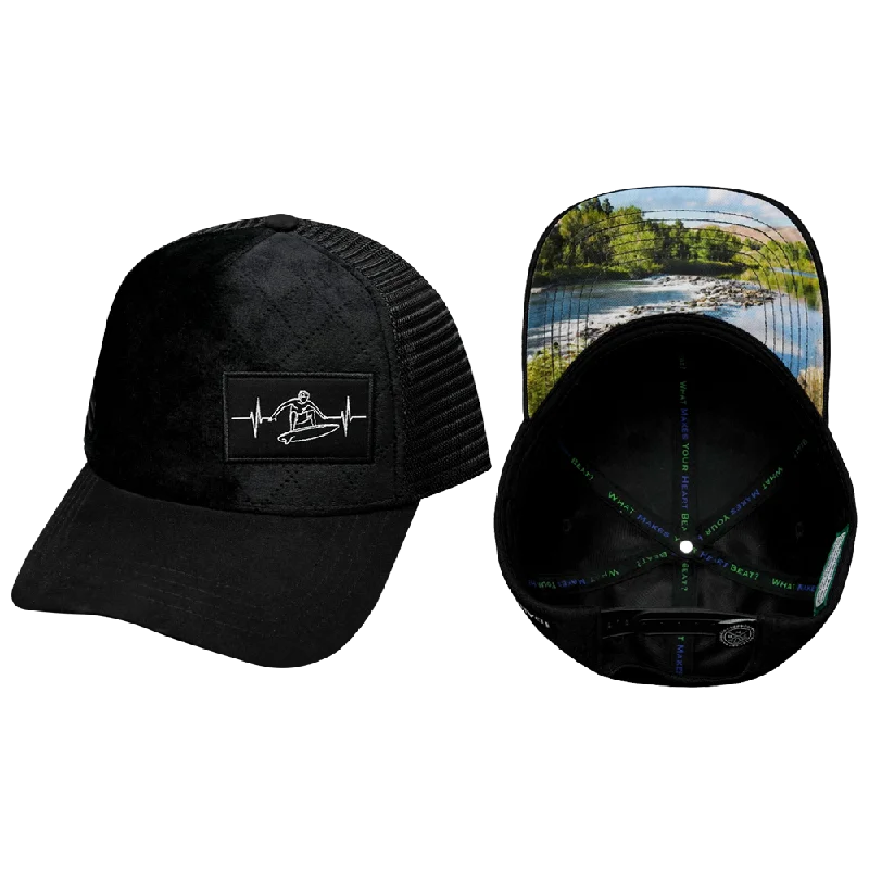 Beanies for fashionable hikers-Surf Hat | Trucker Hat | Quilted Velvet - Black