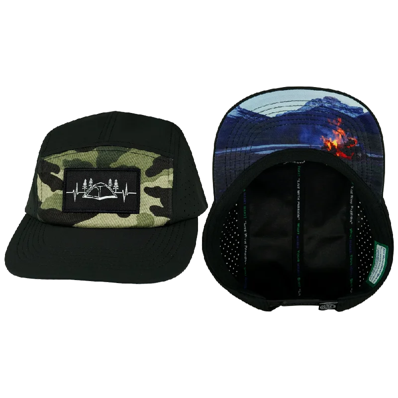 Beanies for festive wear-Camping Hat | 5 Panel | Black - Green Camo