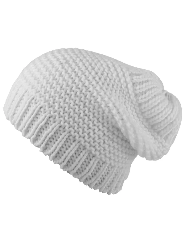 Beanies for snowboarding-Ivory Ultra Slouchy Thick Knit Ponytail Beanie Cap Hat