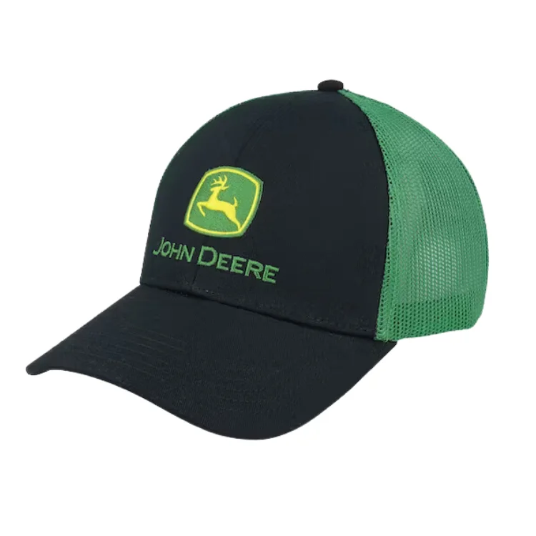 Beanies for casual wear-John Deere 6 Panel Mesh Cap - Black/Green