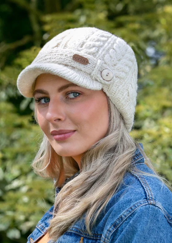 Beanies for trendy layered looks-Aran Cable Peak Hat | Natural