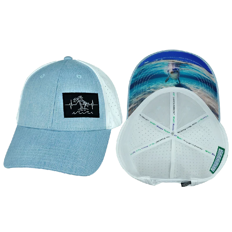 Beanies for casual outdoor wear-Beach Hat | Low Profile | Ponytail | Light Blue - White