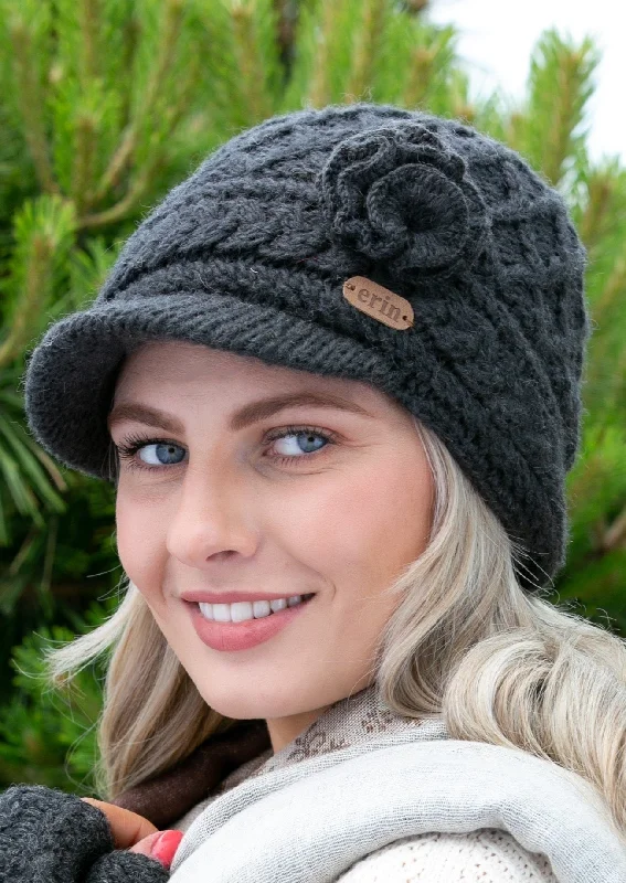 Beanies for fall-Aran Flower Peak Hat | Charcoal