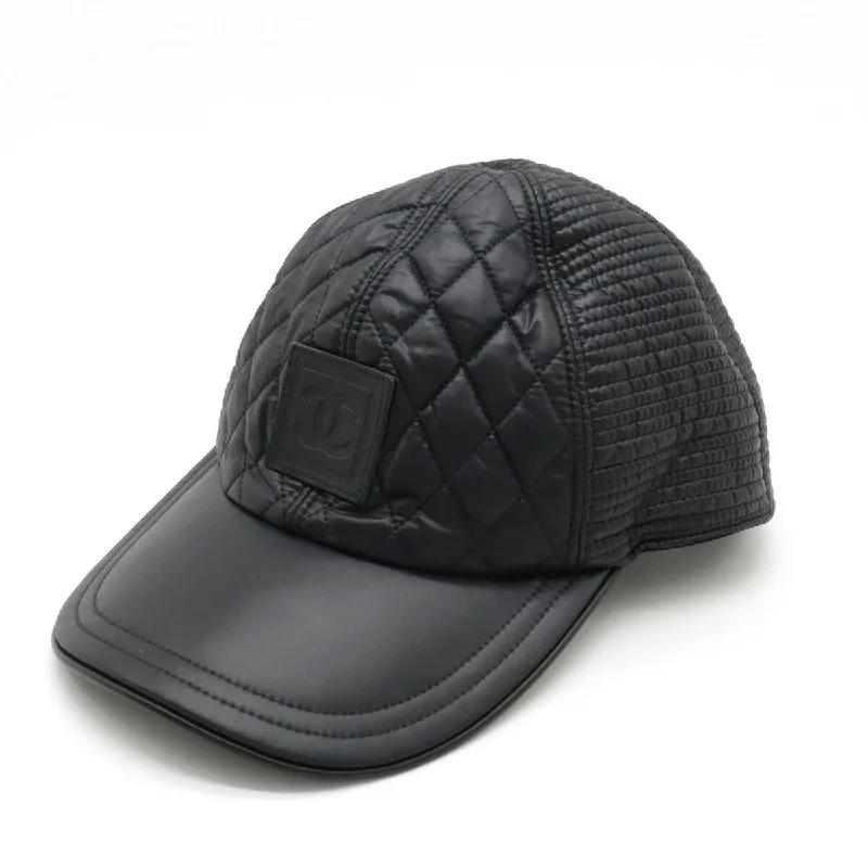 womens bohemian hats for festivals-Chanel Nylon Quilted Cap Black