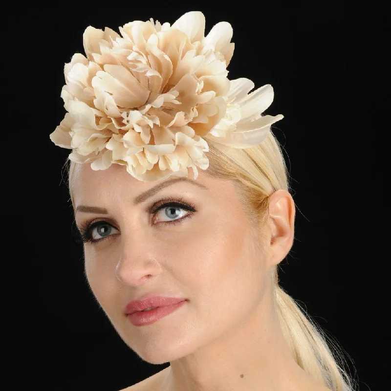 Headbands for moderate temperatures-F6006-Ivory Cream wedding fascinator with satin wild flower